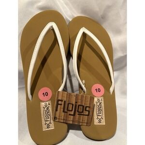 NEW Flojos Fiesta Tan White Flip Flops Womens Sandals Size 10 Flojos Flip Flops
